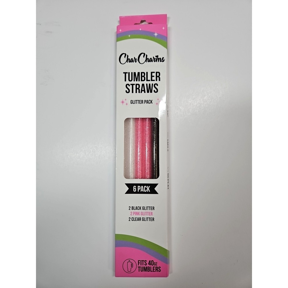 CharCharms‎ Glitter Pack 6 Pack Reusable Tumbler Straws Fits 40 oz